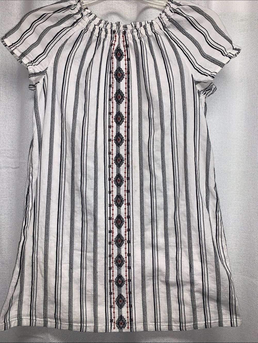 Striped Embroidered Shift Dress